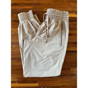 Athleta Camden Jogger Pants Size 0 Tan Beige Zip Pockets Travel Athleisure